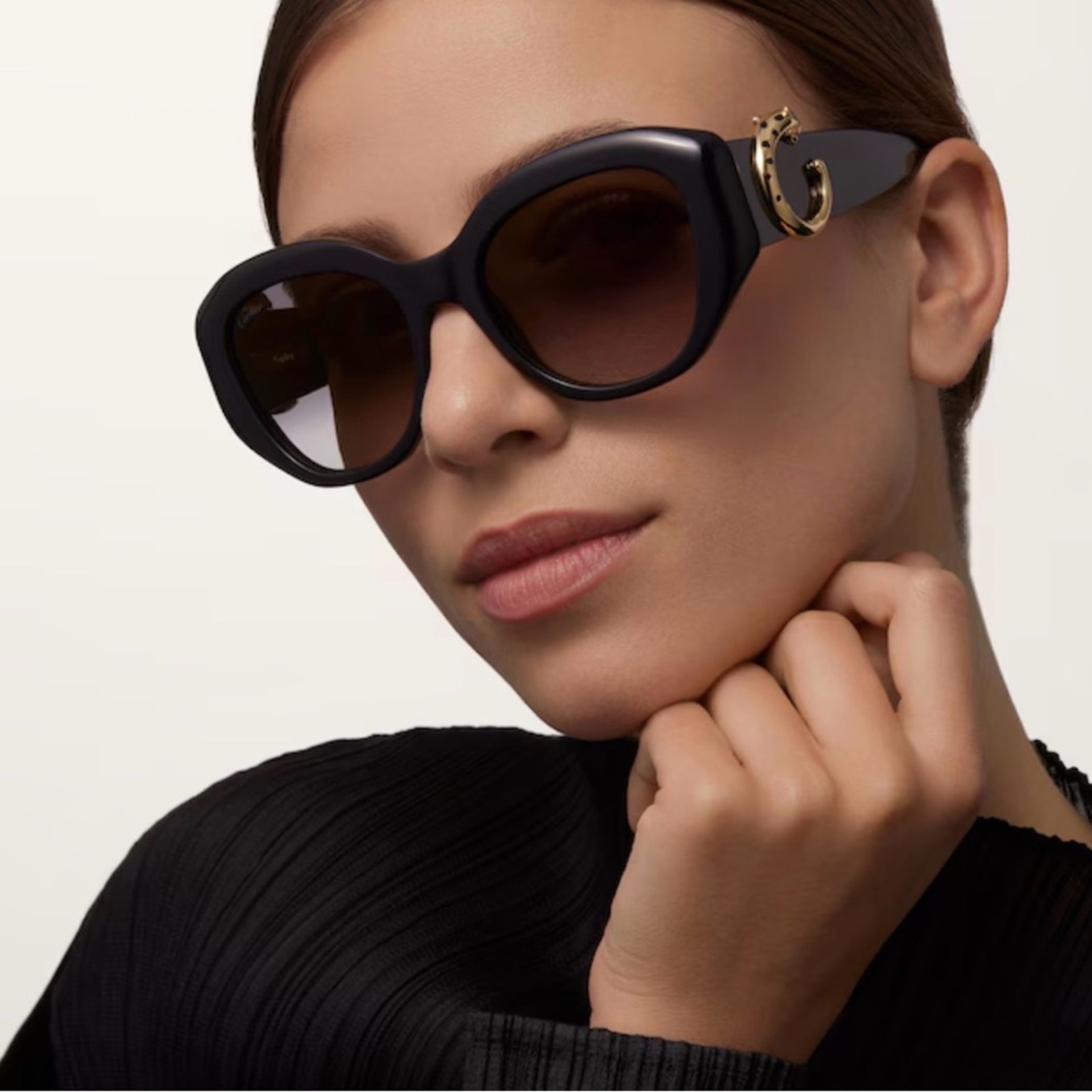 New! Cartier Ct0502s 001 Panthere Chic Black Sunglasses, Authentic